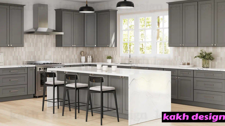 کابینت نئوکلاسیک آکس چوب روکش وکیوم سوپر مات کره ای کد 1 -طوسی پر رنگ