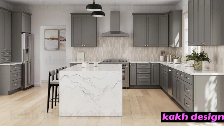 کابینت نئوکلاسیک آکس چوب روکش وکیوم سوپر مات کره ای کد 1 -طوسی پر رنگ