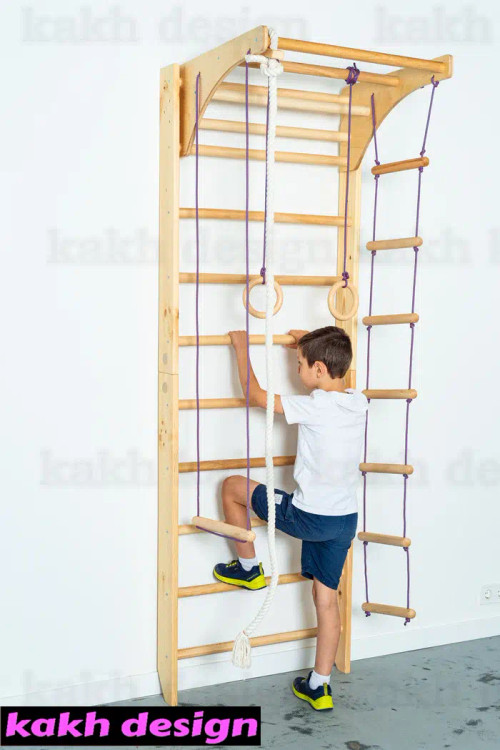نردبان سوئدی چوبی به همراه حلقه ژیمناستیک و نردبان