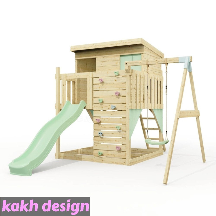 کلبه چوبی سقف شیبدار به همراه تاب کد c02