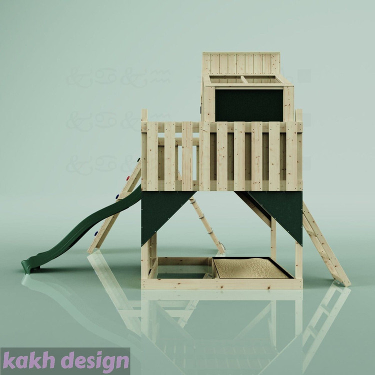 کلبه چوبی جدید سقف شیبدار به همراه تاب و دیواره صخره نوردی کد cs05
